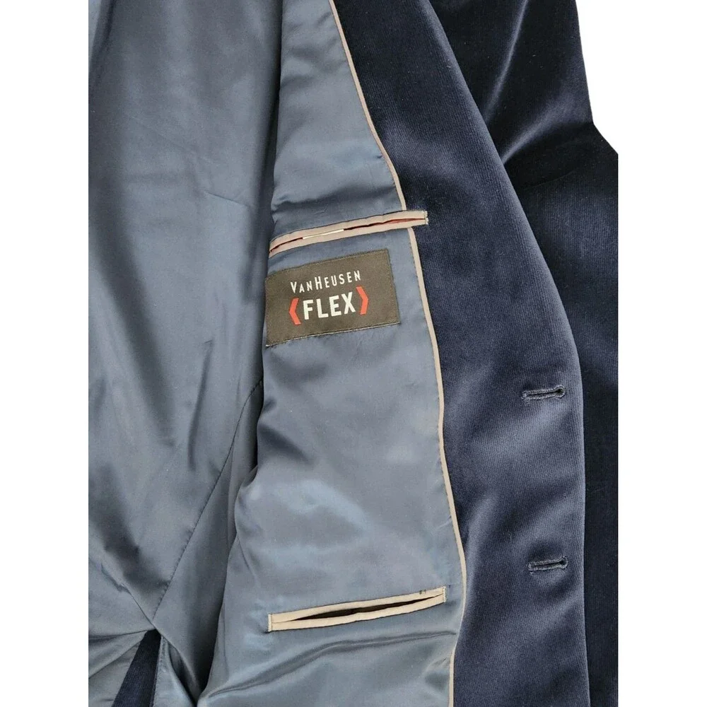 Van Heusen FLEX Navy Velvet Blazer Mens 46R Holiday Party Sport Coat Tailored Fi